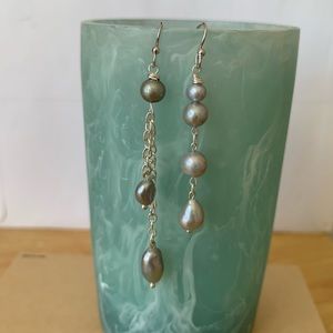 Handmade asymmetric pearl drop earrings